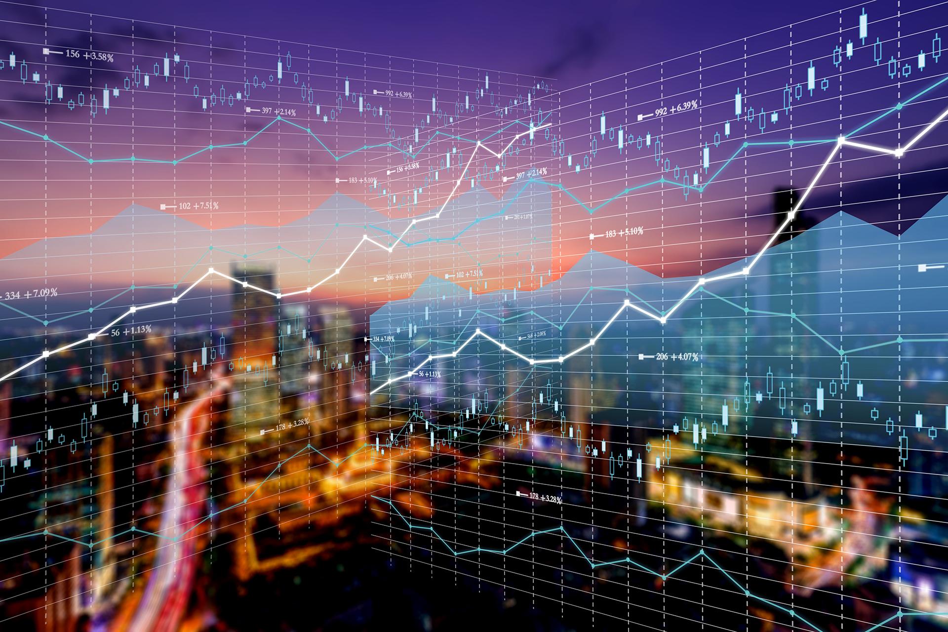 City skyline and stock chart